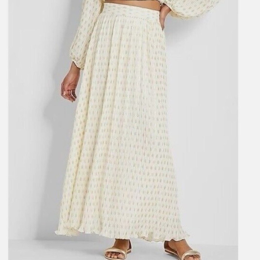 NWT Express+Rachel Zoe Ivory Metallic Gold Dot skirt size small. - Picture 1 of 9